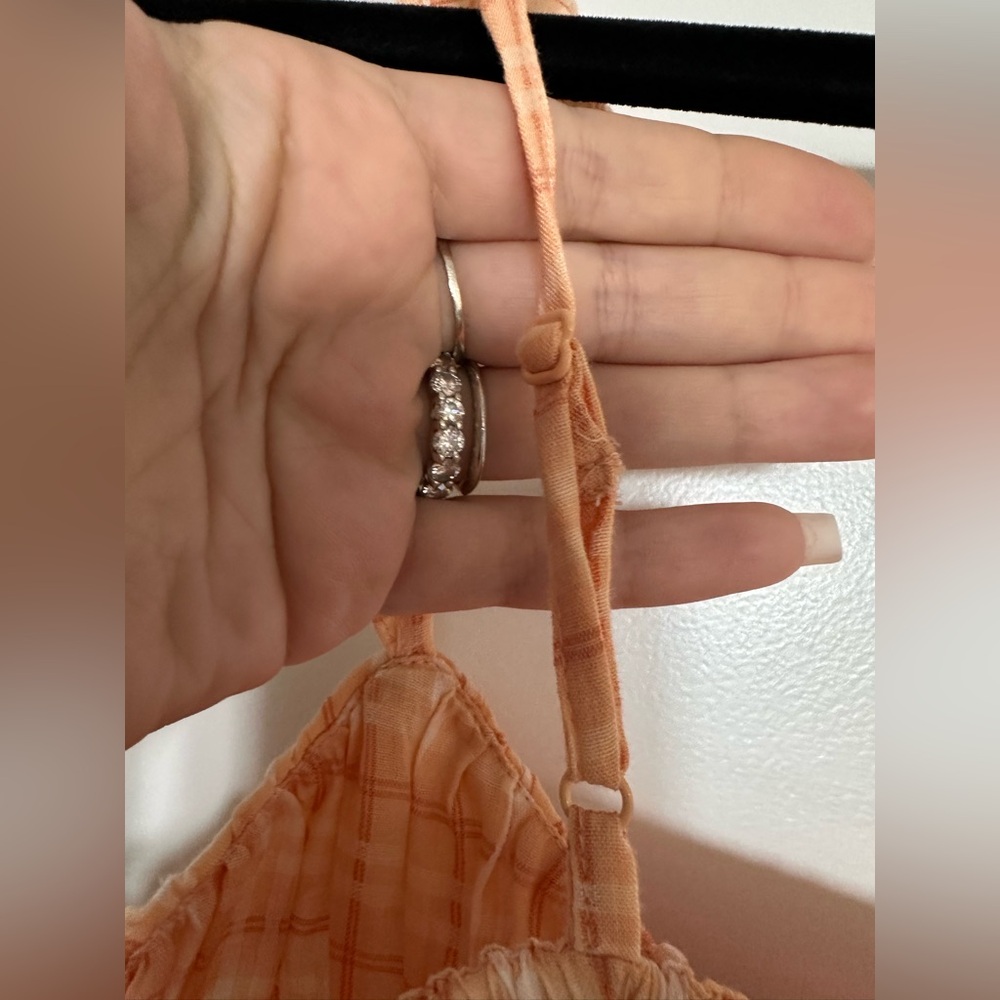 American Eagle Outfitters Peach-Orange Plaid Smocked Ruffle Camisole - Picture 4 of 5